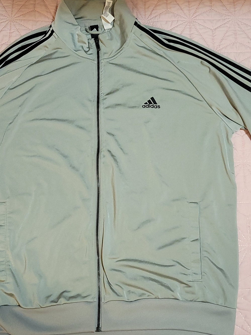 adidas Men's Sage Grey Zip Track Jacket with Black Stripes